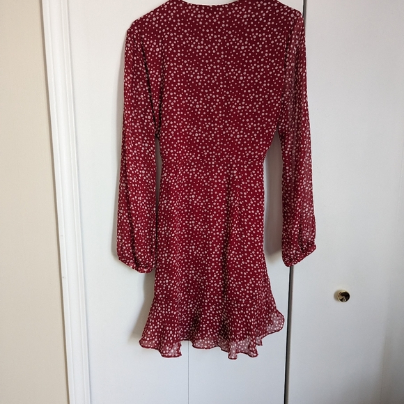 All in Favor Red White Polka Dot Blouson Long Sleeve Wrap Dress Size Medium - Picture 5 of 5